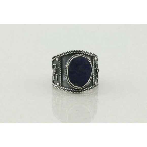 Sterling Silver Lapis Lazuli Ring Bali Style Size 9 1/4 - Picture 6 of 10